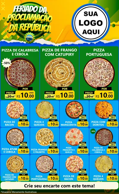 Modelo de Encarte para Encarte Grande com o tema Feriado da Proclamação da República para Pizzaria