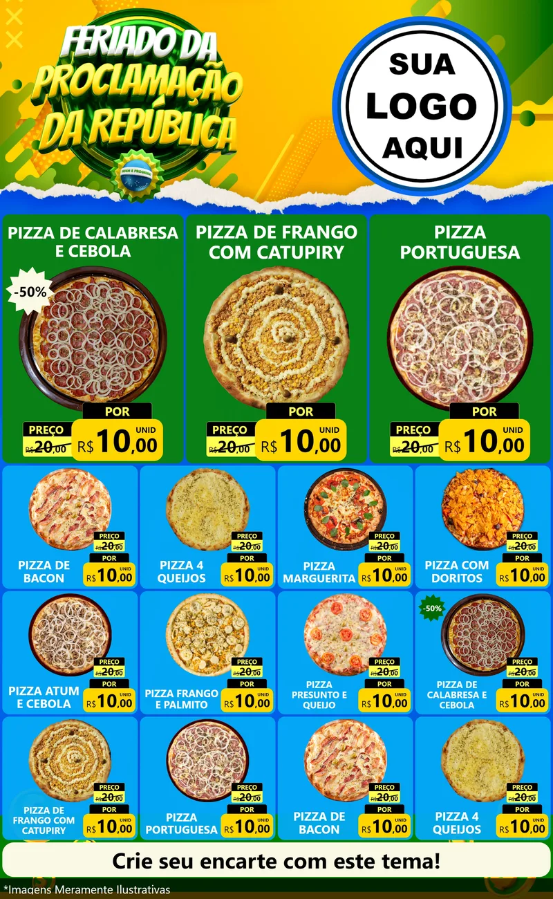 Modelo de Encarte para Encarte Grande com o tema Feriado da Proclamação da República para Pizzaria