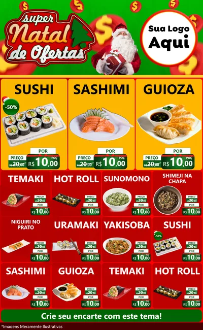 Modelo de Encarte para Encarte Grande com o tema Super Natal de Ofertas para Comida japonesa