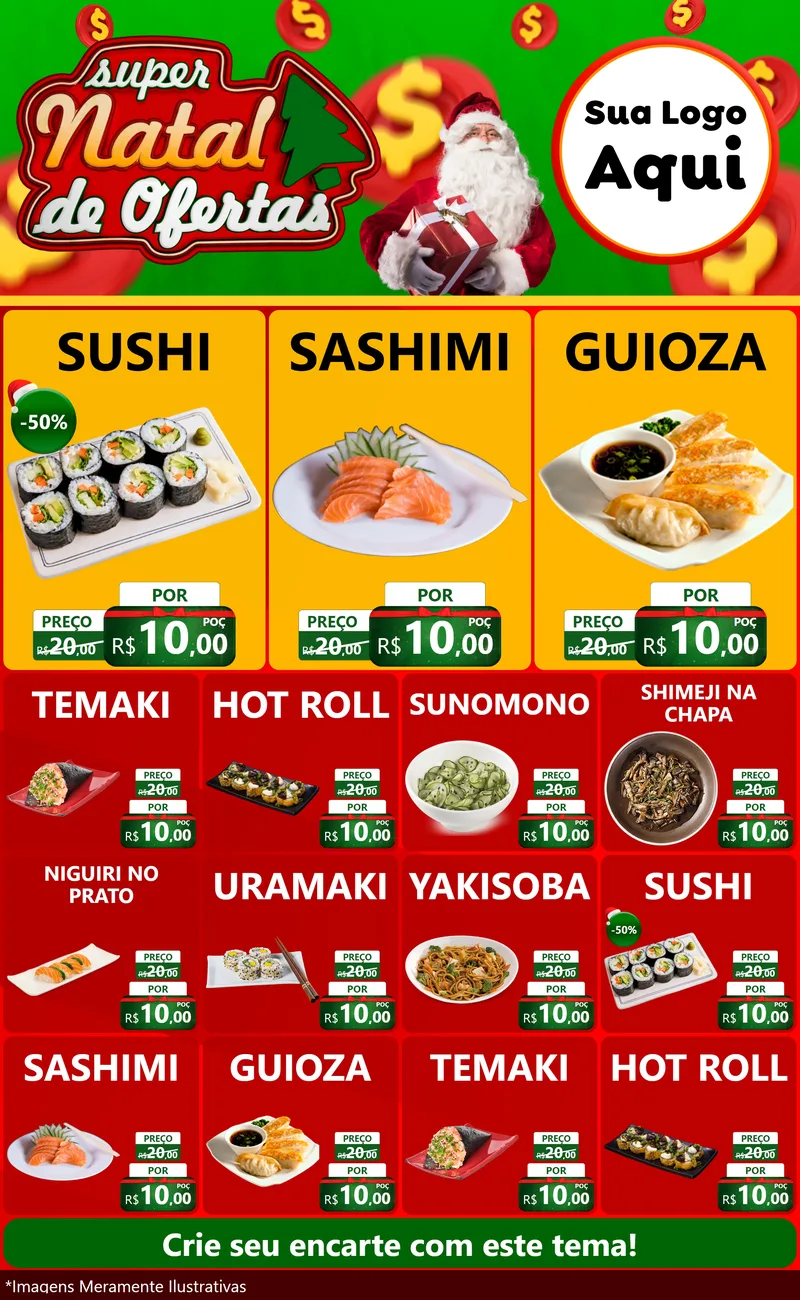Modelo de Encarte para Encarte Grande com o tema Super Natal de Ofertas para Comida japonesa