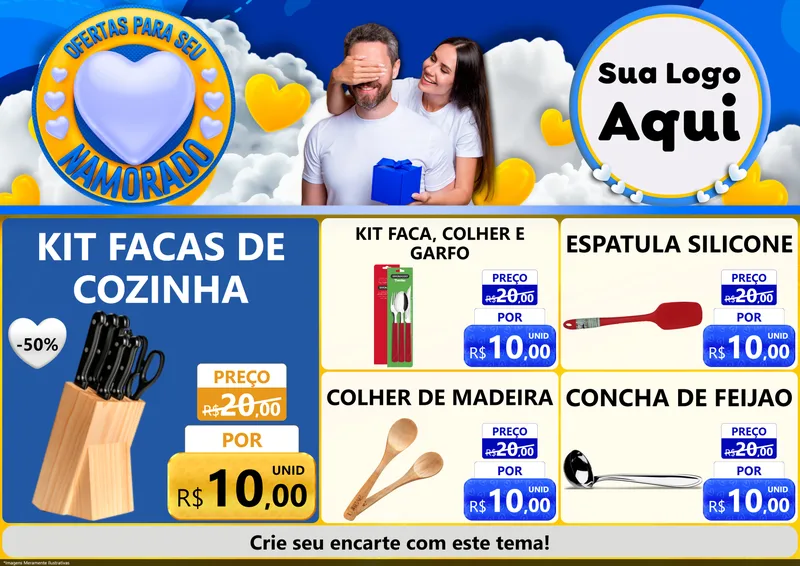 Modelo de Encarte para Encarte A4 Horizontal com o tema Ofertas Para Seu Namorado para Utilidades Domésticas