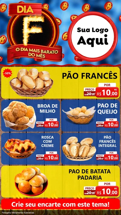 Modelo de TV para TV Vertical com o tema Dia F - O Dia Mais Barato Do Mês para Padaria