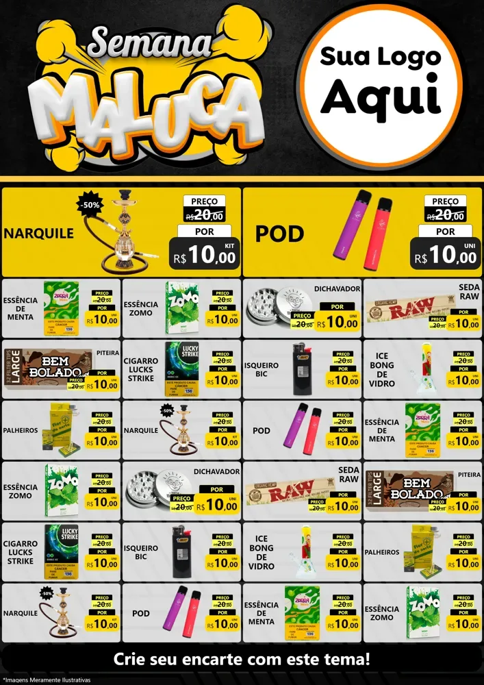 Modelo de Encarte para Encarte A4 Vertical com o tema Semana Maluca para Tabacaria