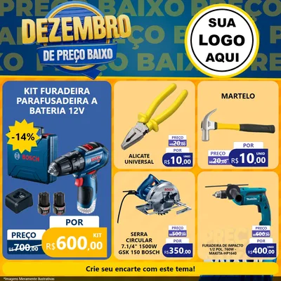 Modelo de Rede Social para Feed Facebook com o tema Dezembro de Preço Baixo para Maquinas e Ferramentas