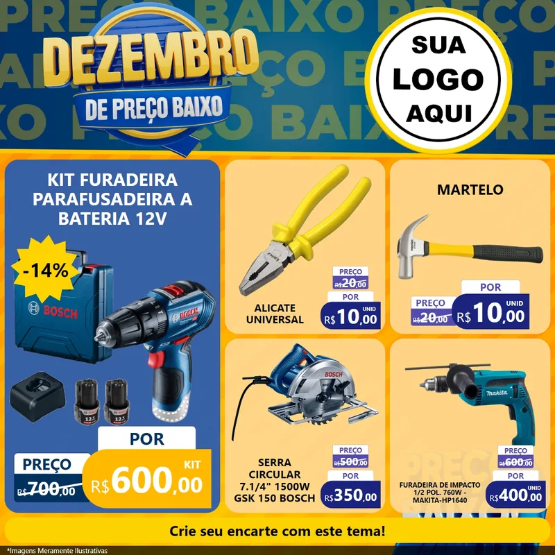 Modelo de Rede Social para Feed Facebook com o tema Dezembro de Preço Baixo para Maquinas e Ferramentas