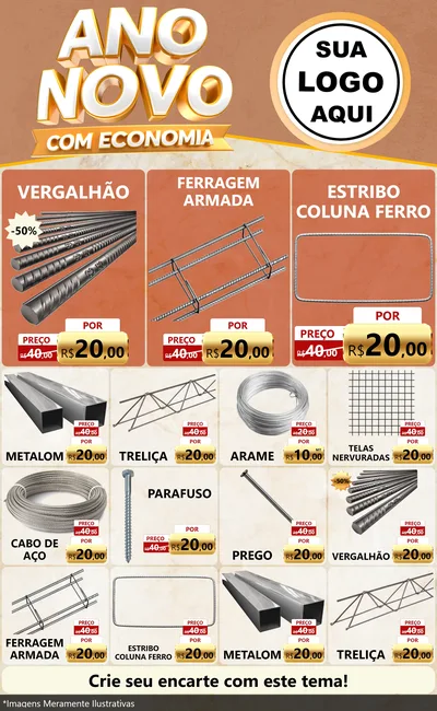Modelo de Encarte para Encarte Grande com o tema Ano Novo Com Economia para Ferragens