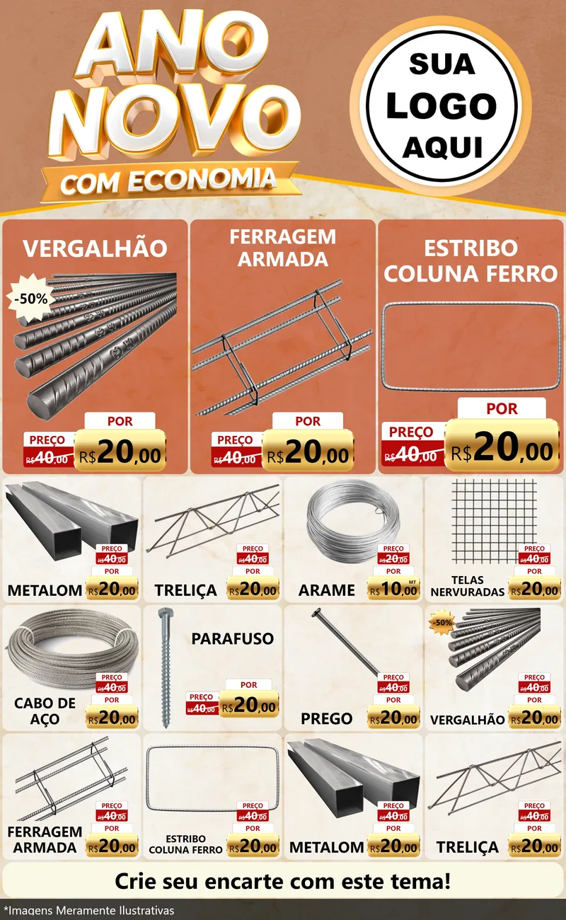Modelo de Encarte para Encarte Grande com o tema Ano Novo Com Economia para Ferragens