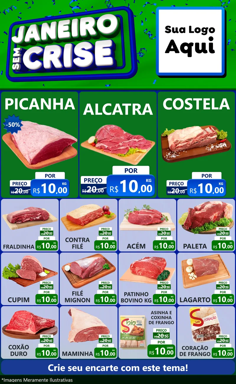 Modelo de Encarte para Encarte Grande com o tema Janeiro Sem Crise para Açougue