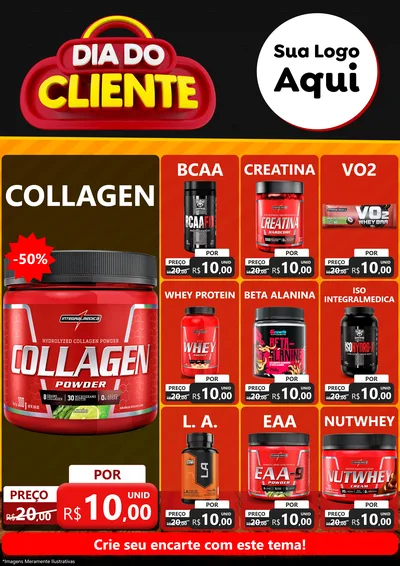 Modelo de Encarte para Encarte A4 Vertical com o tema Dia do Cliente para Suplementos alimentares