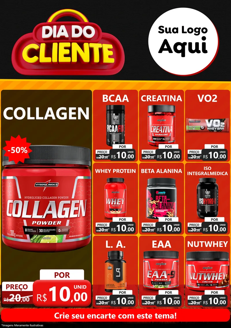 Modelo de Encarte para Encarte A4 Vertical com o tema Dia do Cliente para Suplementos alimentares