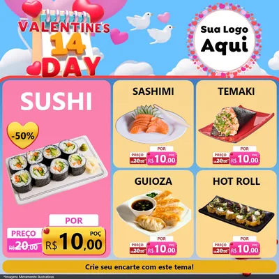 Modelo de Rede Social para Feed Facebook com o tema Valentine's Day para Comida japonesa