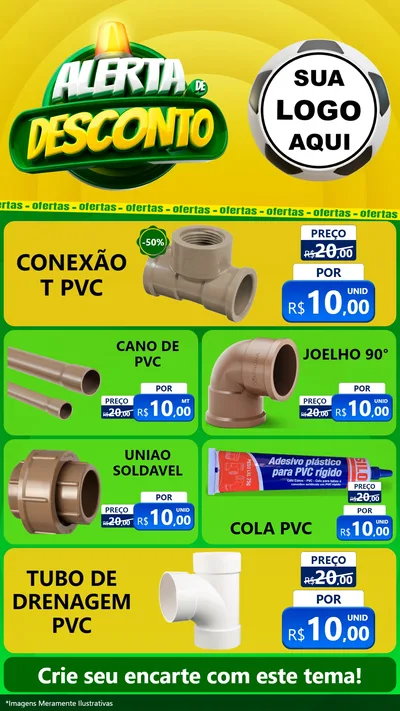 Modelo de TV para TV Vertical com o tema Alerta de Desconto para Tubos e conexões