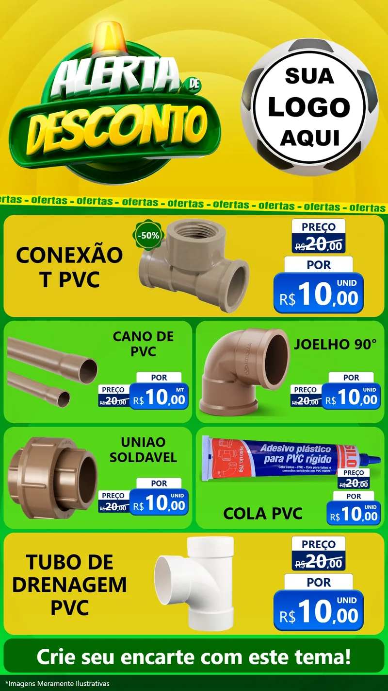 Modelo de TV para TV Vertical com o tema Alerta de Desconto para Tubos e conexões