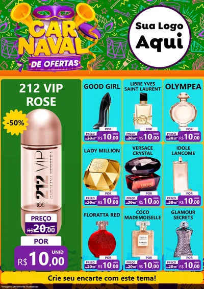 Modelo de Encarte para Encarte A4 Vertical com o tema Carnaval de Ofertas para Perfumes