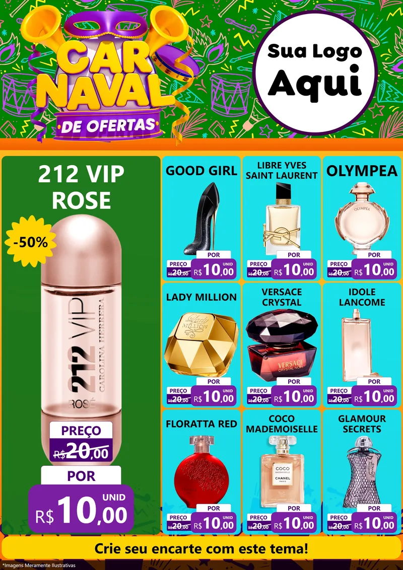 Modelo de Encarte para Encarte A4 Vertical com o tema Carnaval de Ofertas para Perfumes