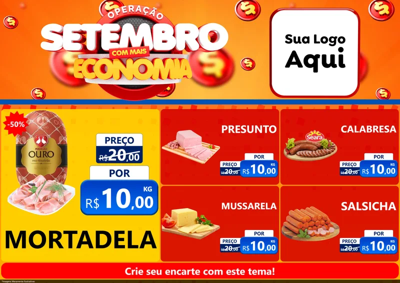 Modelo de Encarte para Encarte A4 Horizontal com o tema Operação Setembro Com Muita Economia para Frios e Laticínios