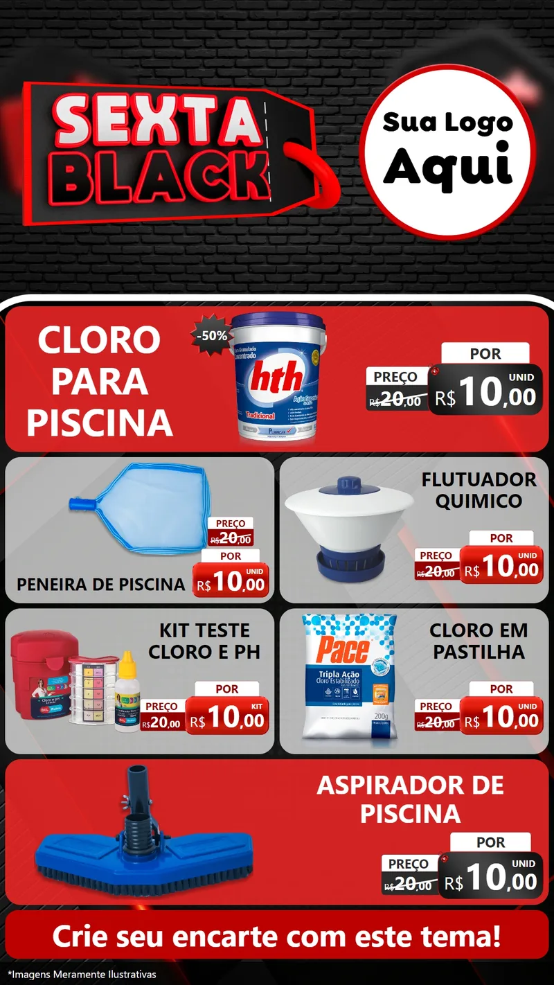 Modelo de TV para TV Vertical com o tema Sexta Black para Produtos para Piscina