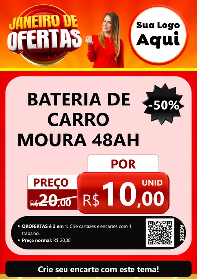 Modelo de Cartaz para Cartaz A4 Vertical com o tema Janeiro de Ofertas para Baterias Elétricas