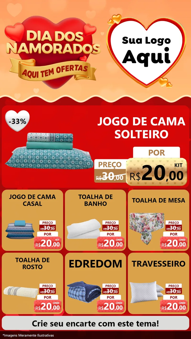 Modelo de Rede Social para Stories com o tema Dia dos Namorados - Aqui Tem Ofertas para Cama, Mesa e Banho