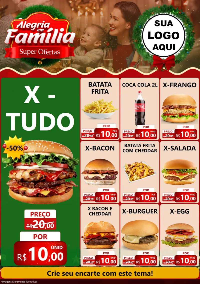 Modelo de Encarte para Encarte A4 Vertical com o tema Alegria Em Família - Super Ofertas para Hamburgueria
