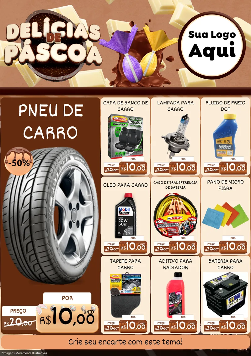 Modelo de Encarte para Encarte A4 Vertical com o tema Delícias de Páscoa para Auto peças