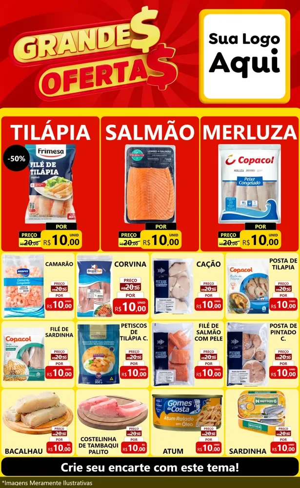 Modelo de Encarte para Encarte Grande com o tema Grandes Ofertas para Peixaria