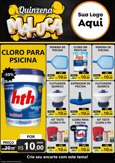 Modelo de Encarte para Encarte A4 Vertical com o tema Quinzena Maluca para Produtos para Piscina