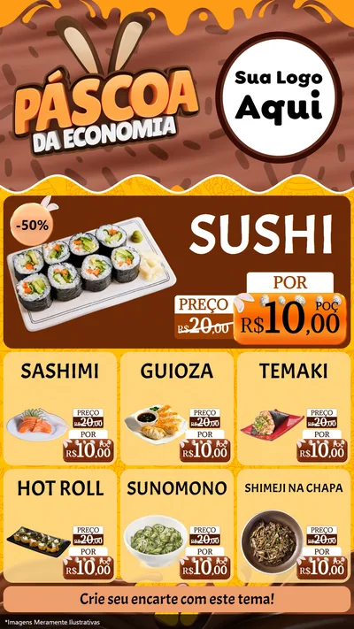 Modelo de Rede Social para Stories com o tema Páscoa da Economia para Comida japonesa