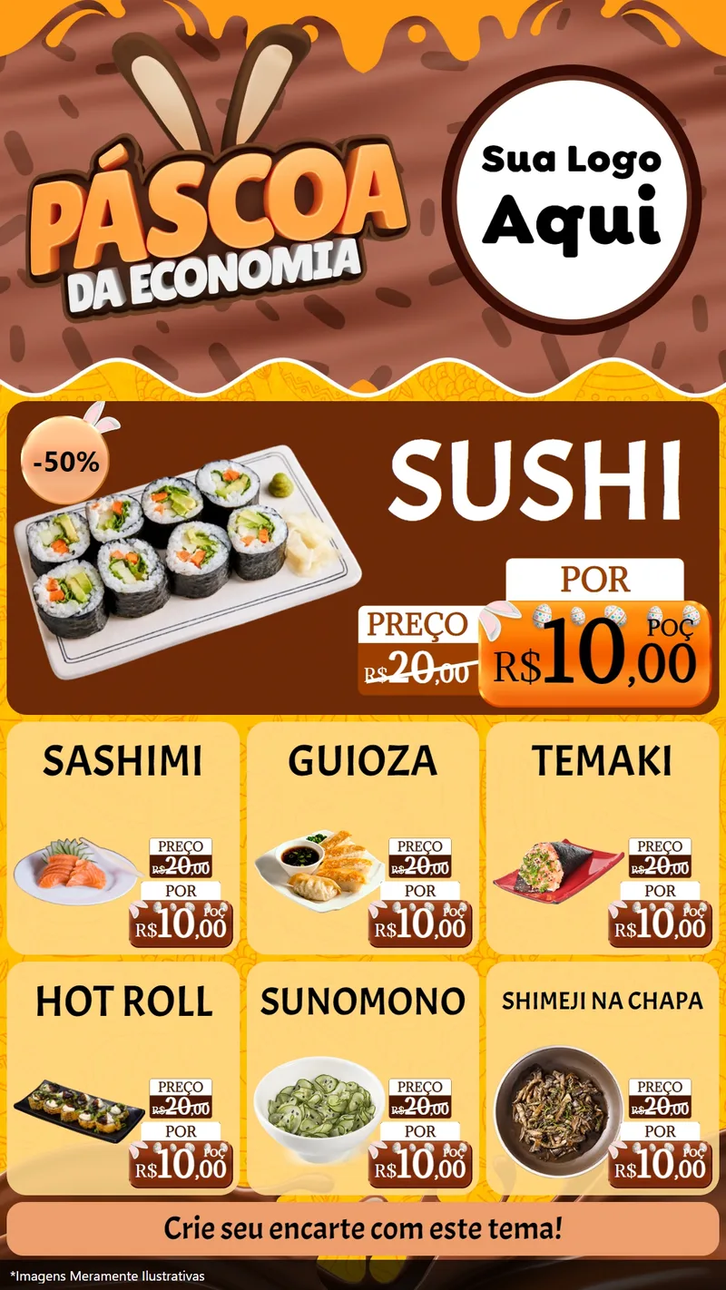 Modelo de Rede Social para Stories com o tema Páscoa da Economia para Comida japonesa