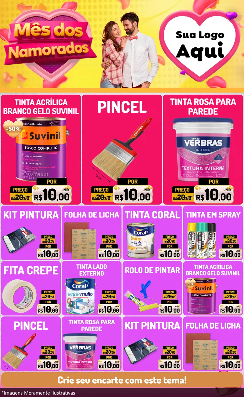 Modelo de Encarte para Encarte Grande com o tema Mês dos Namorados para Tintas e Ferramentas