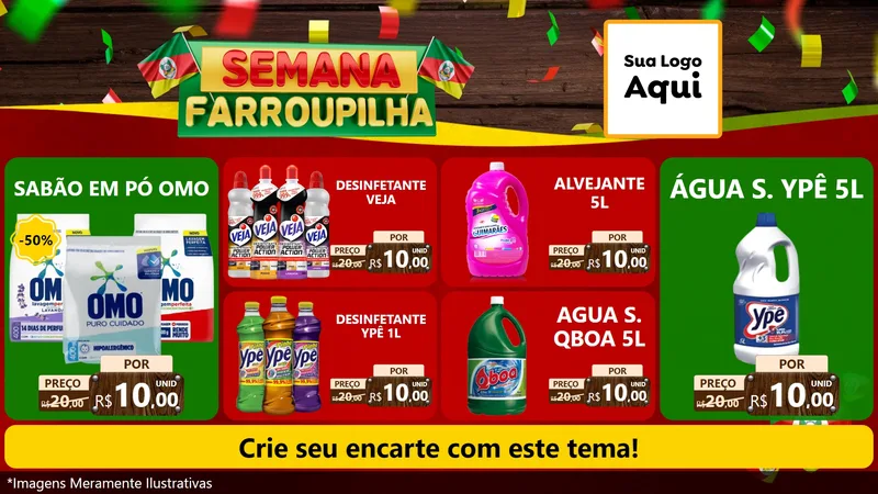 Modelo de TV para TV Horizontal com o tema Semana Farroupilha para Produtos de Limpeza