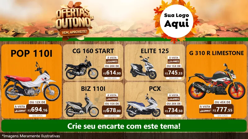 Modelo de TV para TV Horizontal com o tema Ofertas de Outono - Vem, Aproveite! para Concessionaria de Motos