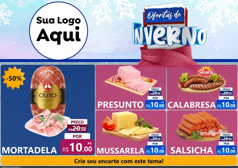 Modelo de Encarte para Encarte A4 Horizontal com o tema Ofertas de Inverno para Frios e Laticínios