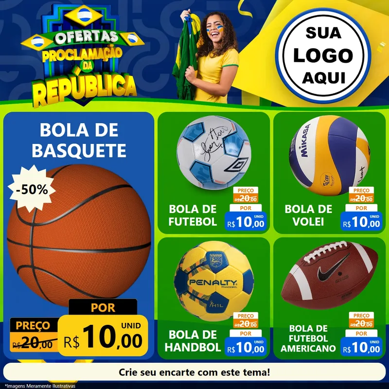 Modelo de Rede Social para Feed Facebook com o tema Ofertas Proclamação da República para Artigos Esportivos