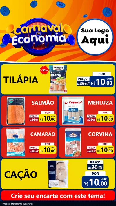 Modelo de TV para TV Vertical com o tema Carnaval da Economia para Peixaria