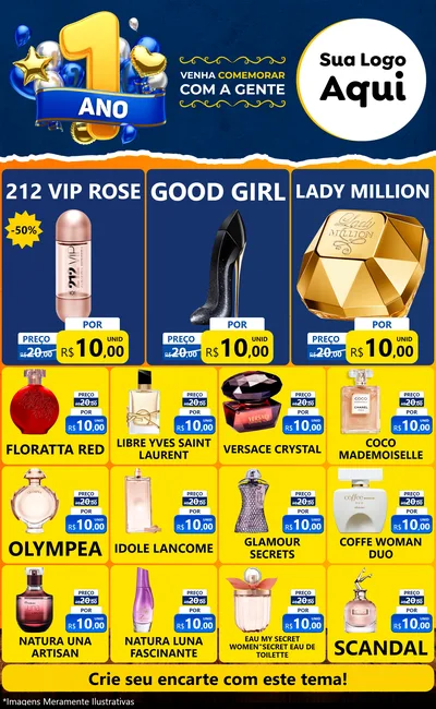 Modelo de Encarte para Encarte Grande com o tema Um Ano de Aniversário para Perfumes