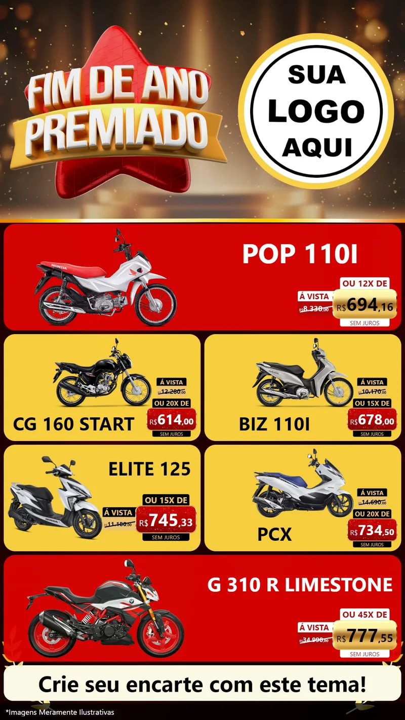 Modelo de TV para TV Vertical com o tema Fim de Ano Premiado para Concessionaria de Motos