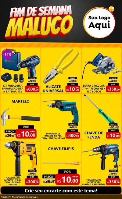 Modelo de Encarte para Encarte Grande com o tema Final de Semana Maluco para Maquinas e Ferramentas