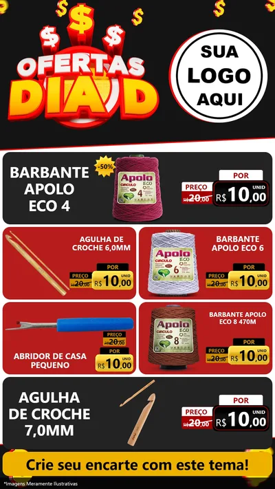 Modelo de TV para TV Vertical com o tema Ofertas Dia D para Armarinho e Aviamentos