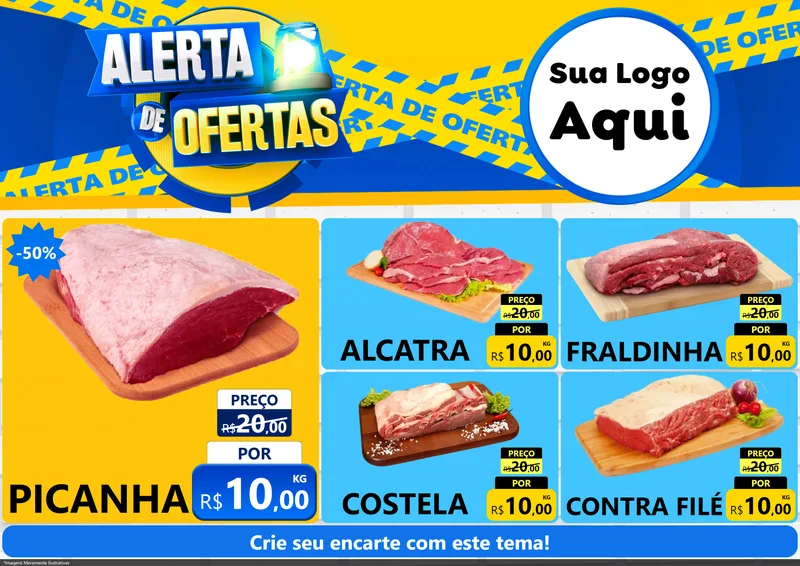 Modelo de Encarte para Encarte A4 Horizontal com o tema Alerta de Ofertas para Açougue