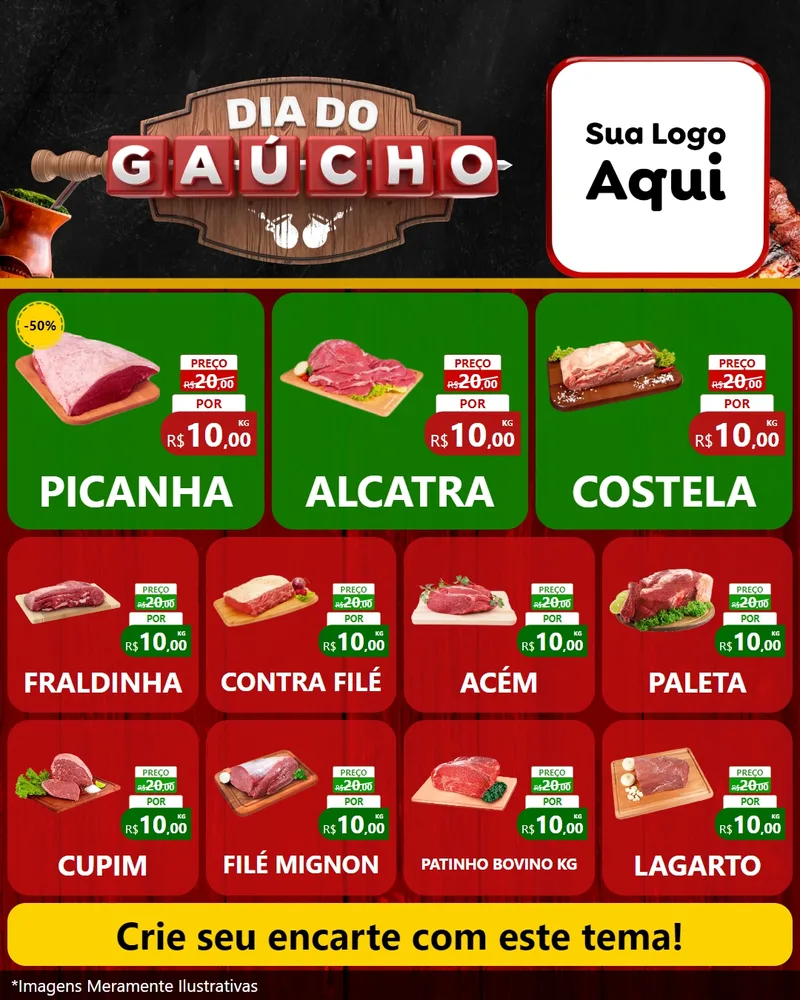 Modelo de Rede Social para Feed Instagram com o tema Dia do Gaúcho para Açougue
