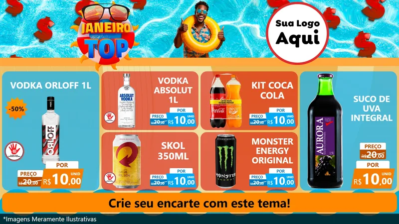 Modelo de TV para TV Horizontal com o tema Janeiro Top para Distribuidora de bebidas