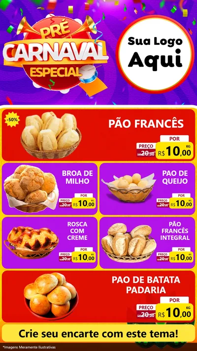Modelo de TV para TV Vertical com o tema Pré-Carnaval Especial para Padaria