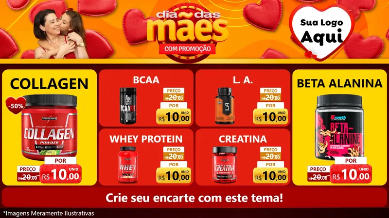 Modelo de TV para TV Horizontal com o tema Dia das Mães com Promoção para Suplementos alimentares
