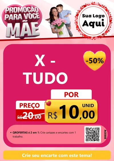 Modelo de Cartaz para Cartaz A4 Vertical com o tema Promoção Para Você Mãe para Hamburgueria