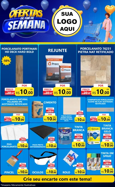 Modelo de Encarte para Encarte Grande com o tema Ofertas de Fim de Semana para Pisos e revestimentos