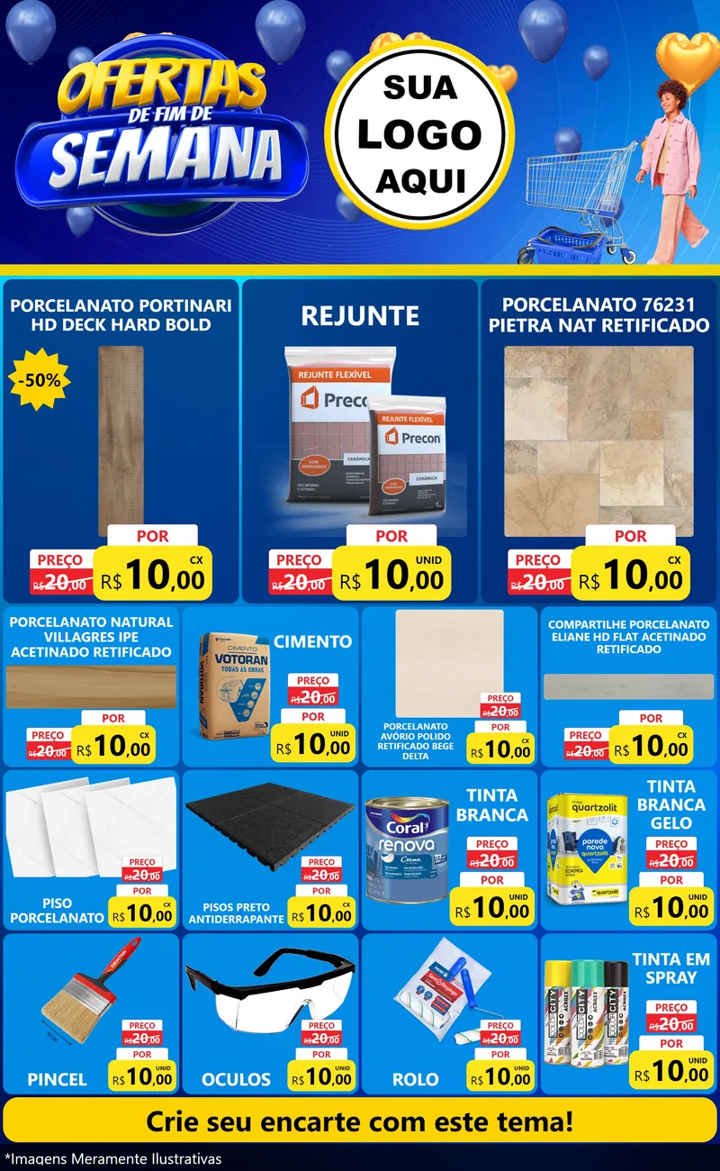 Modelo de Encarte para Encarte Grande com o tema Ofertas de Fim de Semana para Pisos e revestimentos