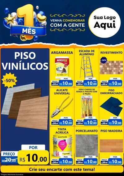 Modelo de Encarte para Encarte A4 Vertical com o tema Um Mês de Aniversário para Material para Construção