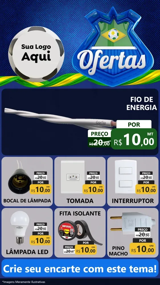 Modelo de Rede Social para Stories com o tema Ofertas (Futebol) para Materiais Elétricos