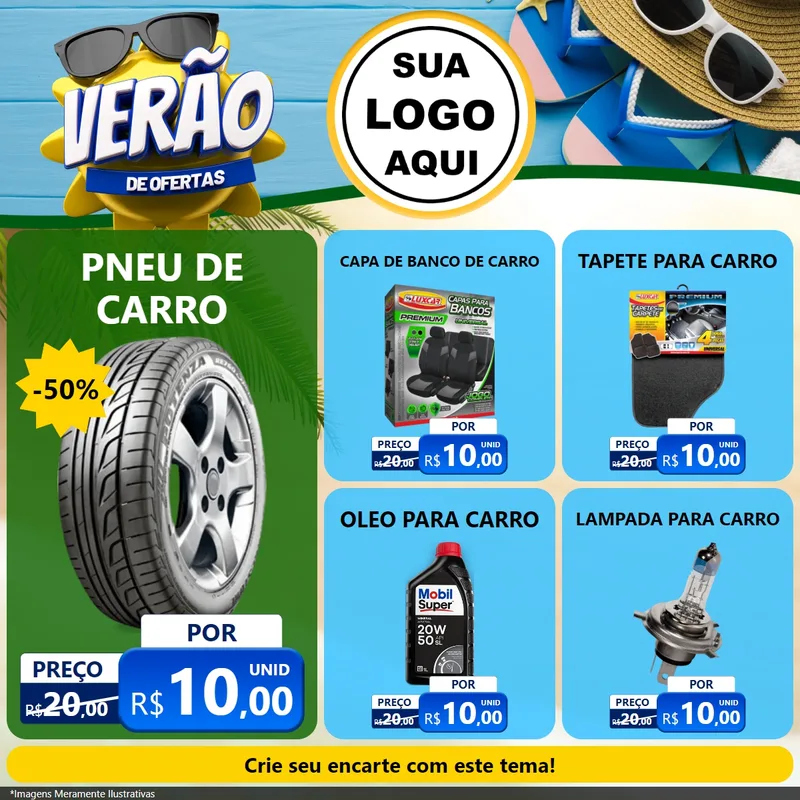 Modelo de Rede Social para Feed Facebook com o tema Verão de Ofertas para Auto peças